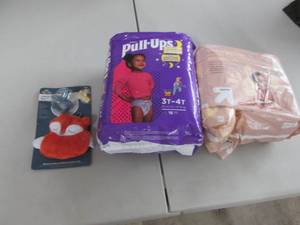 lot 150 image: Pullups, 3pks Baby Wipes, Pacifier...