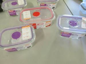 lot 215 image: 5 Glass Matchups Storage Containers...
