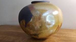 lot 80 image: Art Pottery Vase with Buffalo, Artist Signed