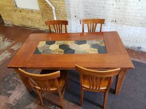 lot 49 image: Stone Inlayed Mahogany Dining Table