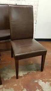 lot 17 image: Pottery Barn Brown Leather Dining Chairs, set of 8
