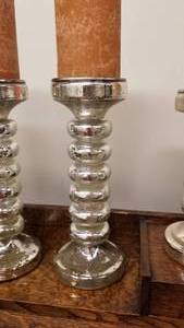 lot 106 image: Mercury Glass Candlesticks from Crate & Barrel, set of 4