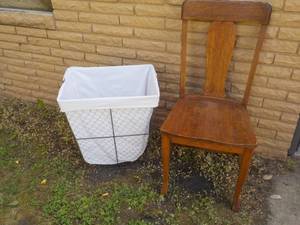 lot 153 image: Wood Chair and Metal Laundry Basket...