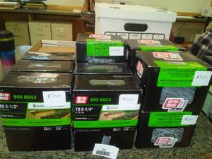 lot 488 image: Grip Rite Box Nails 8D 2  in. and 7D 2 , 5 lb. and more (11) thousands