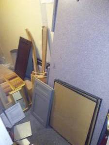 lot 501 image: Mystery Closet of stuff. Shutters, blue countertop - unused