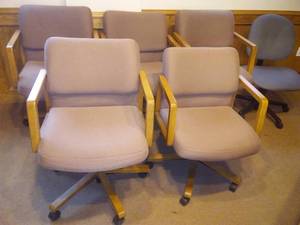 lot 502 image: Adjustable Conference Chairs, Height Cloth and Wood (6) plus 1. Great for dining room or....
