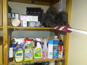 lot 513 image: Cleaning Supplies, Lightbulbs, feather dusters and more.