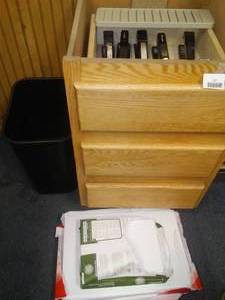 lot 522 image: Misc. Office, 3 Drawer Base Cabinet, Chair and more.