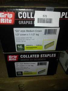 lot 572 image: Grip Rite Crown Collated Staples, (2) 20,000 quantity