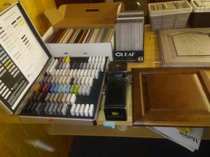 lot 130 image: Misc. Samples Stone, wood, Corian, laminate.