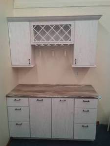 lot 132 image: Display Counter and Wall Cabinets with Glass hangers & Bottle Storage