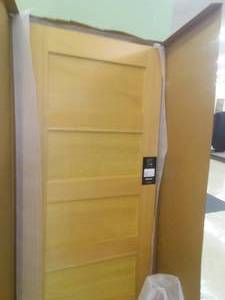 lot 139 image: Bayer 30 in. 5 Panel Pre-finished Interior Standard Door. We just opened the box.