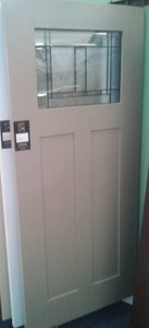 lot 157 image: Bayer 36 in. 2 panel and Glass Prefinished Exterior Standard Door