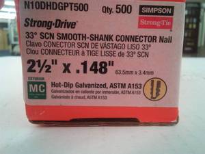 lot 225 image: 2.5 in. (33 degree) Smooth Shank Nails  Simpson. 500