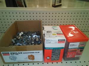 lot 258 image: Simpson 58 Clips,  coated deck screws, hex head screws