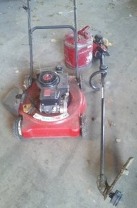 lot 655 image: Gas Mower weed trimmer and can