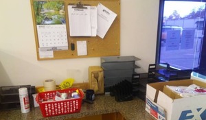 lot 803 image: Misc. Office Supply.  Paper and plastic bags -NEW  Stanley hammer, Casio paper calculator.