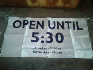 lot 3 image: LATE ADDITION - PORTER CABLE vinyl sign -NEW - plus two NEW