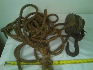 lot 322 image: Vintage wood pulley & 58in.