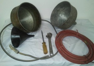 lot 449 image: 3 metal funnels & more.