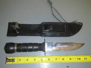 Survival Knife, sheath, compass & stone.