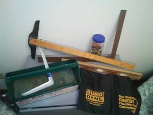 Carpenter tools - Vintage level, Square Handi- Tote, Nail Screw pouch & more.