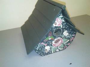 Ornate Birdhouse, exquisitely hand painted.