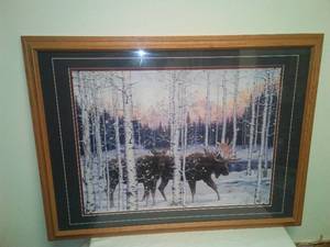 Print of Moose among the birch.
