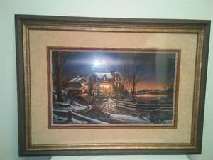 Terry Redlin 1990. Amazing framing & matting Classic Redlin Winter Style.