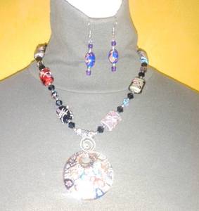Colorful Glass Bead Necklace and Earrings.