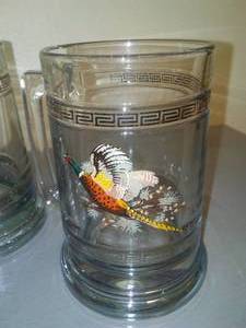 4 Collectible Glass Pheasant Mugs, Excellent.