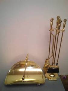 Gold Chrome Tone 6 piece fireplace set. New.