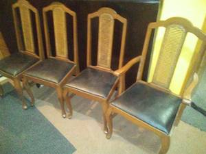 Side Chairs (4) Cane Back and Leather Seats