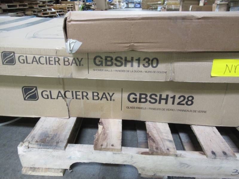 Glacier Bay Shower Stall Kit 34 in. x 76.40 in. Corner Drain Satin Nickel White GBSH133