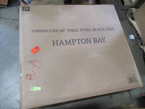 lot 109 image: Hampton Bay Jasper Ridge Farmhouse Black Frame Rectangular Metal Outdoor Patio Dining Table with Wood Grain Tabletop 3001-DT3-KD