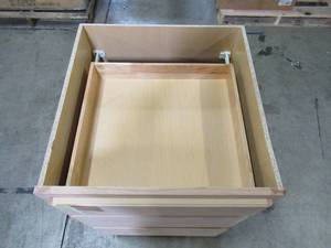 lot 129 image: Hampton Bay Assembled 24x34.5x24 in. Base Kitchen Cabinet with 3 Drawers in Unfinished Beech KDB24-UFDF