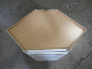lot 133 image: Hampton Bay Shaker Assembled 24x30x12 in. Diagonal Corner Wall Kitchen Cabinet in Satin White KWD2430-SSW