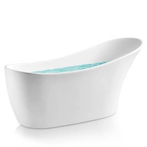 lot 358 image: AKDY 63.6 in. Acrylic Reversible Drain Oval Slipper Flatbottom Freestanding Bathtub in White, BT0077 - Some Slight Scratching.