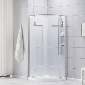 lot 313 image: Glamour 34 in. x 76.40 in. Corner Drain Corner Shower Kit in Satin Nickel and White, GBSH133