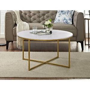 lot 326 image: Walker Edison 36 in. Faux MarbleGold Coffee Table with X-Base, HDF36ALCTMGD