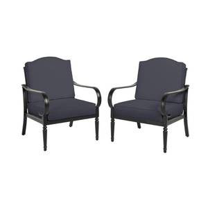 lot 338 image: Laurel Oaks Brown Steel Outdoor Patio Stationary Dining Chair with CushionGuard Midnight Navy Blue Cushions (2-Pack), H104-01411400
