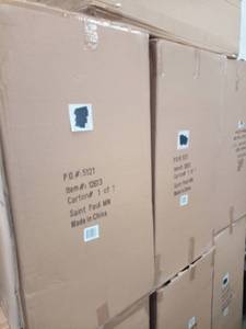 lot 106-2 image: 3 Black side tables can stick inside each other with cord holes for lamps and more