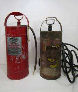 lot 80 image: 2 Vintage Metal Pump Fire Extinguishers