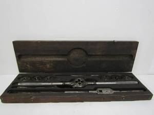 lot 22 image: Large Antique O.K. Tap & Die Tool Set wOriginal Wooden Case