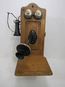 lot 51 image: Antique Oak KELLOGG Wall Telephone