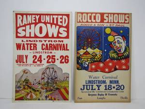 lot 58 image: 2 Old Vintage Lindstrom MN WATER CARNIVAL Cardboard Posters