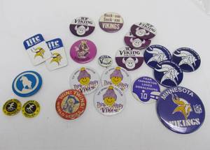 lot 133 image: Lot of Vintage MN Vikings & Other Pinbacks Buttons etc