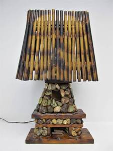 lot 190 image: Nice Vintage Hand Made Stone Fireplace Hearth Table Lamp