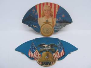 lot 216 image: 2 Vintage WW2 Era Patriotic Hand Fans