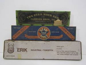 lot 257 image: 3 Old Vintage Hack Saw Blade Advertising Tins